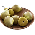 Several Fresh Yellowish Green Pears With Stems On A Brown Plate