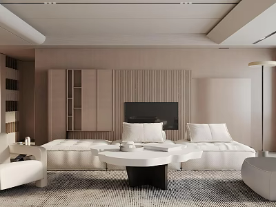 Modern Minimalist Living Room Interior With White Sofa Coffee Table And TV Wall 3d model
