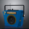 Blue Vintage Radio With Black Handle And Front Speaker Controls