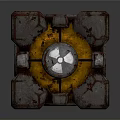 Intricate Mechanical Decorative Cube With Rustic Metal Texture And Yellow Circular Gear Patterns