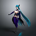 Fantasy Woman With Teal Long Hair Purple Outfit Black Wings And Boots