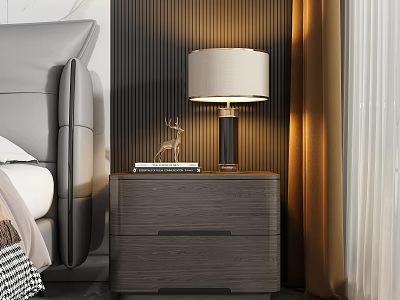 Modern Bedroom Bedside Table With Table Lamp Books And Deer Figurine 3d model