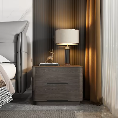 Modern Bedroom Bedside Table With Table Lamp Books And Deer Figurine 3d model