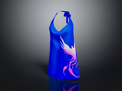Stylish Blue Halter Dress with Pink Scorpion Print and Modern Design 3d model
