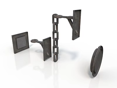 Black Metal Mechanical Parts With Square Plate Chain Link And Round Component Design 3d model