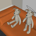 Two Cute Beige Dog Shaped Decorative Pillows Sitting On Orange Sofa
