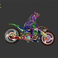 Green Sporty Motorcycle With Rider Wearing Blue Suit With Green Patterns And Helmet