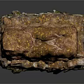 Natural Rough Textured Stone Scene Component With Brown Green Moss Accents