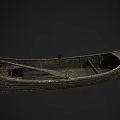 Vintage Wooden Boat With Wooden Hull Rowing Oar And Empty Seats Isolated On Black Background