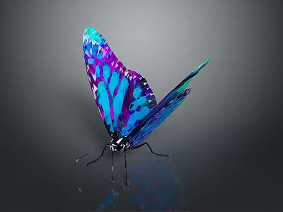 Colorful Blue Purple Metallic Butterfly With Shiny Reflective Wings Against Dark Background 3d model