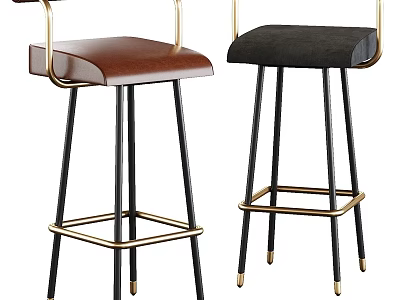 Modern Bar Stools With Leather And Velvet Seats Black Metal Legs Gold Accents 3d model