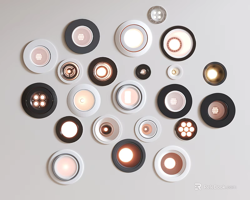 Collection of Different Modern Downlights and Spotlights in Black and White Frames 3d model 
