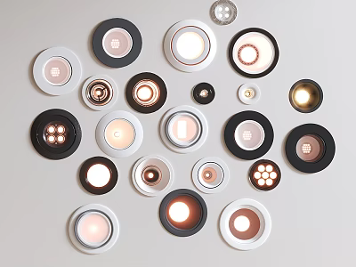 Collection of Different Modern Downlights and Spotlights in Black and White Frames 3d model