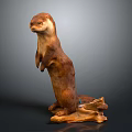 Handcrafted Standing Otter Wooden Sculpture With Natural Log Base And Detailed Craftsmanship