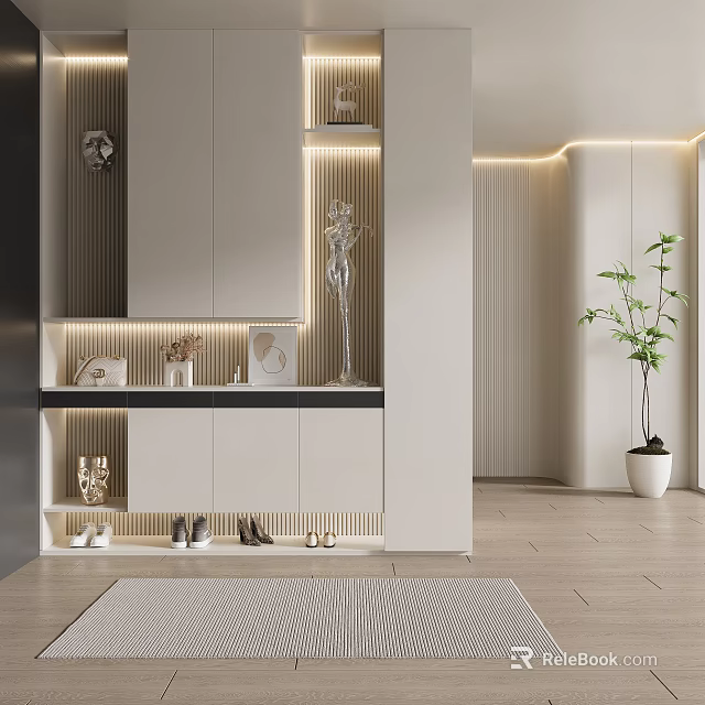 Modern Shoe Cabinet Design With Efficient Storage And Stylish Interior Decor Elements 3d model 
