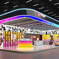 Contemporary Exhibition Booth Design With Colorful Neon Lights Backdrop And Product Shelves