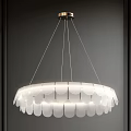 Modern Scalloped Chandelier with Double Layer White Shades Hanging in Grey Background Interior