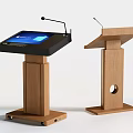 Two Modern Wooden Podiums With Display Screen And Microphone For Presentations