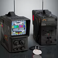 Vintage Portable TV with Antenna Knobs and Color Test Pattern Screen
