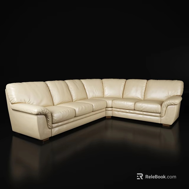 Beige Leather L Shaped Sectional Sofa with Comfortable Spacious Seats and Modern Design 3d model