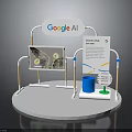 Google AI Electronic Device Display Stand With Info Boards Chart Blue Cup And Green Base