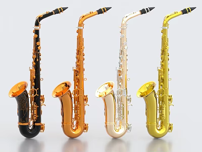 Four Colorful Saxophones With Different Finishes 3d model