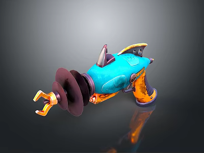 Vibrant Blue and Orange Futuristic Sci-Fi Weapon with Spiked Design and Rotating Components 3d model