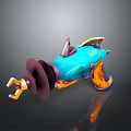 Vibrant Blue and Orange Futuristic Sci-Fi Weapon with Spiked Design and Rotating Components