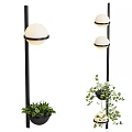 Modern Black Frame Chandelier With White Globe Shades And Green Decorative Plants 3d model