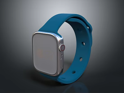 Blue Strap Smartwatch With Silver Bezel And Square Dial On Dark Background 3d model