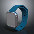 Blue Strap Smartwatch With Silver Bezel And Square Dial On Dark Background 3d model