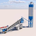 Industrial Concrete Mixing Plant With Storage Silo Conveyor Belt And Mixer Truck