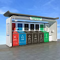 Public Garbage Sorting Facility With Green Framed Structure White Roof And Color Coded Bins 3d model