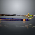 Antique Decorative Sword With Metal Blade Purple Velvet Scabbard And Gold Green Hilt