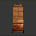 Antique Wooden Cabinet With Glass Doors Drawers And Traditional Carved Design