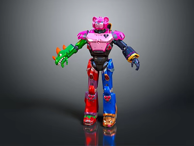 Colorful Robot Toy Featuring Pink Upper Body Green Biological Arm And Mixed Character Creature Elements 3d model
