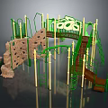 Outdoor Playground Equipment With Climbing Wall Slide Ladders And Green Wooden Structure