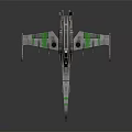 Detailed Futuristic Space Starfighter Model With Gray Green Design And Wings