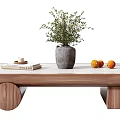 Modern Wooden Coffee Table Decorated With Vase Fresh Fruits And Books On Top