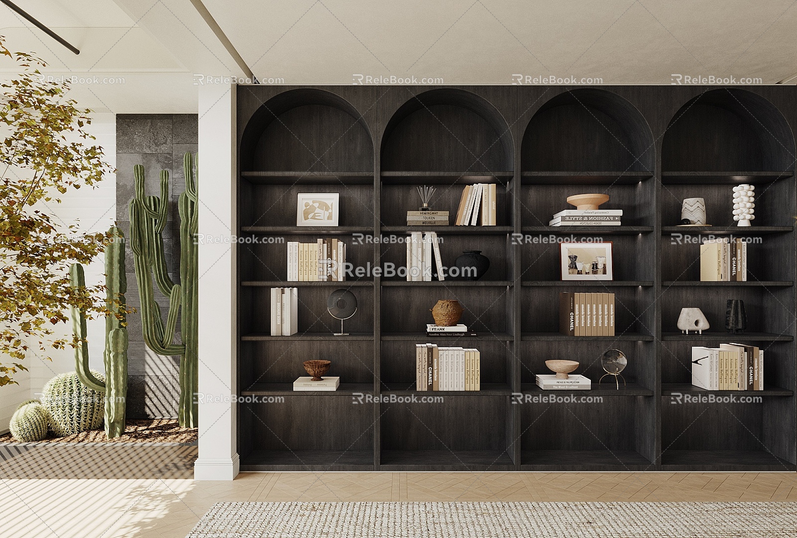 Middle Ancient Bookcase Study Bookcase Living Room Bookcase Bookcase Combination Finished Bookcase Open Bookcase 3d model