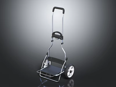 Hand Truck With Black Handle Silver Frame Platform And Wheels 3d model