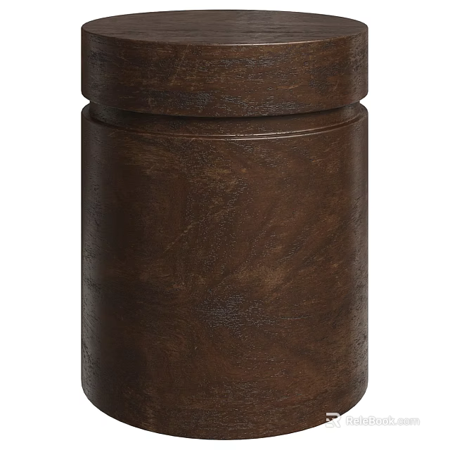 Brown Cylindrical Wooden Stool With Textured Surface And Natural Wood Grain 3d model 