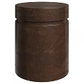 Brown Cylindrical Wooden Stool With Textured Surface And Natural Wood Grain