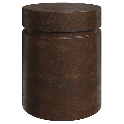 Brown Cylindrical Wooden Stool With Textured Surface And Natural Wood Grain 3d model