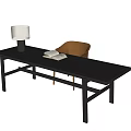 Modern Black Desk With Table Lamp Open Notebook And Brown Chair