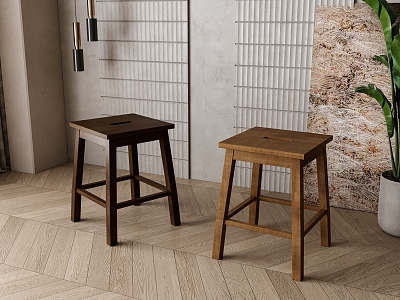 Nordic Solid Wood Stool 3d model