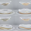 Modern Reception Desk With Curved Design White Countertop Gold Trim And LED Lights