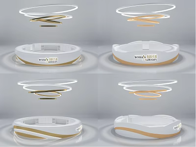 Modern Reception Desk With Curved Design White Countertop Gold Trim And LED Lights 3d model