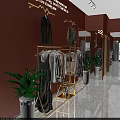Elegant Golden Clothes Racks With Hanging Garments Shoes And Bags On Pink Wall