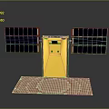 Satellite Equipment With Yellow Main Body And Black Solar Panels On Red Platform